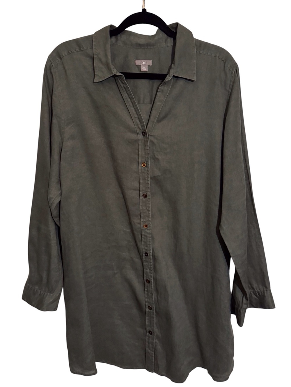J. Jill X-Large Green Linen Button Up Shirt Dress Long Sleeve Coastal Casual